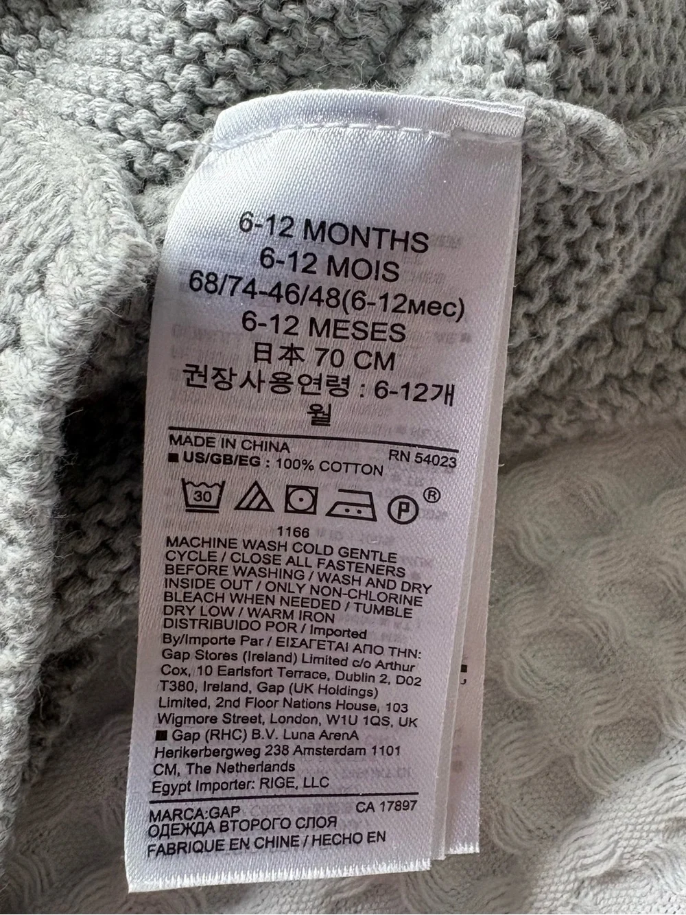 Baby Gap Brannan Bear Cardigan, Gray Cotton Hooded Button Front Sweater, 6-12M